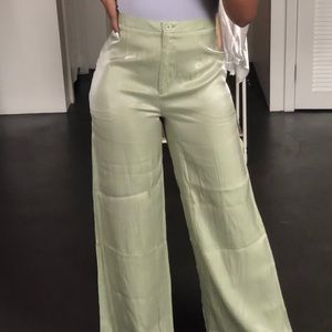 Green satin pants